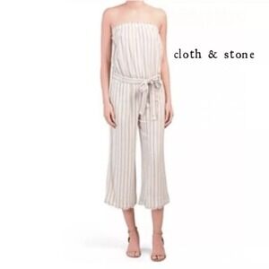 Cloth‎ & Stone Anthropologie Cropped Jumpsuit Belt Tie Orange Striped Wide Leg S
